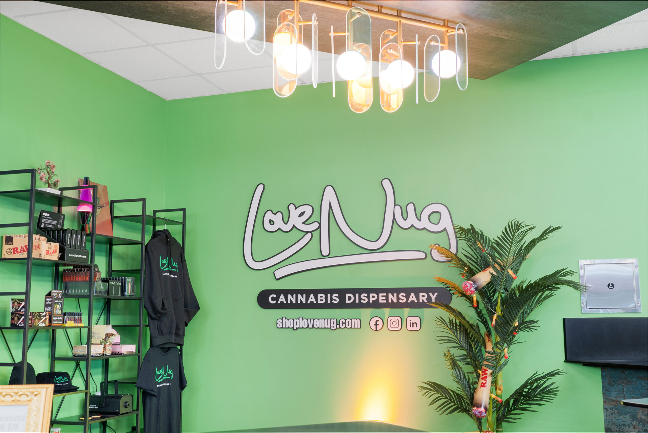Interior of Love Nug licensed cannabis dispensary with bright modern design in Niagara County New York